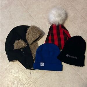 Winter Hat Set - Black, Blue, Red Plaid